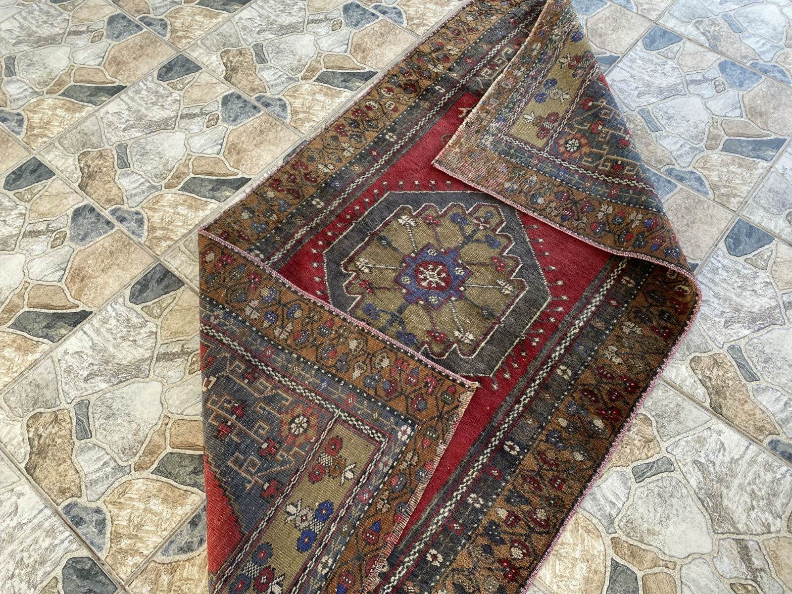 Vintage Turkish Oushak Rug | Anatolian Antique Tribal Hand-Knotted Wool Carpet 3x6 ft