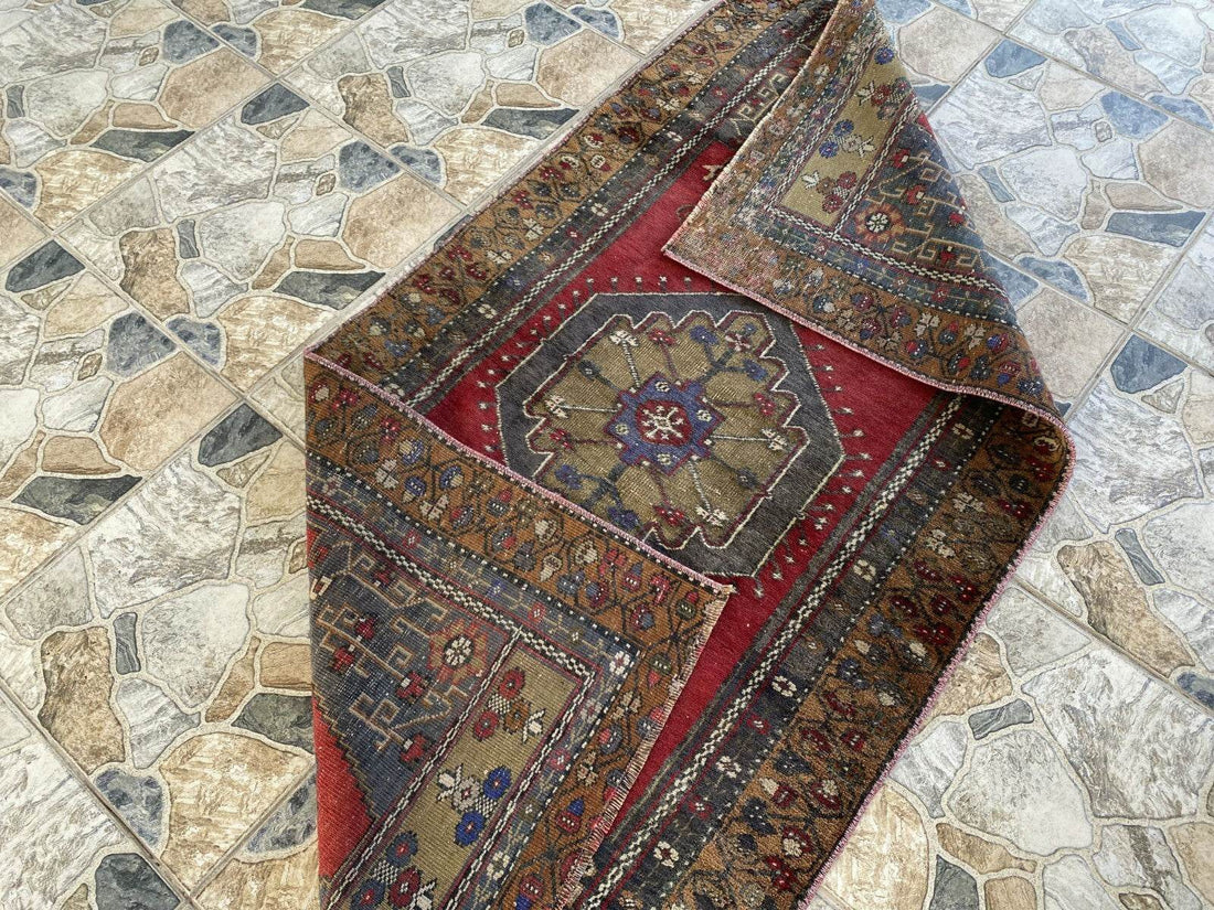 Vintage Turkish Oushak Rug | Anatolian Antique Tribal Hand-Knotted Wool Carpet 3x6 ft