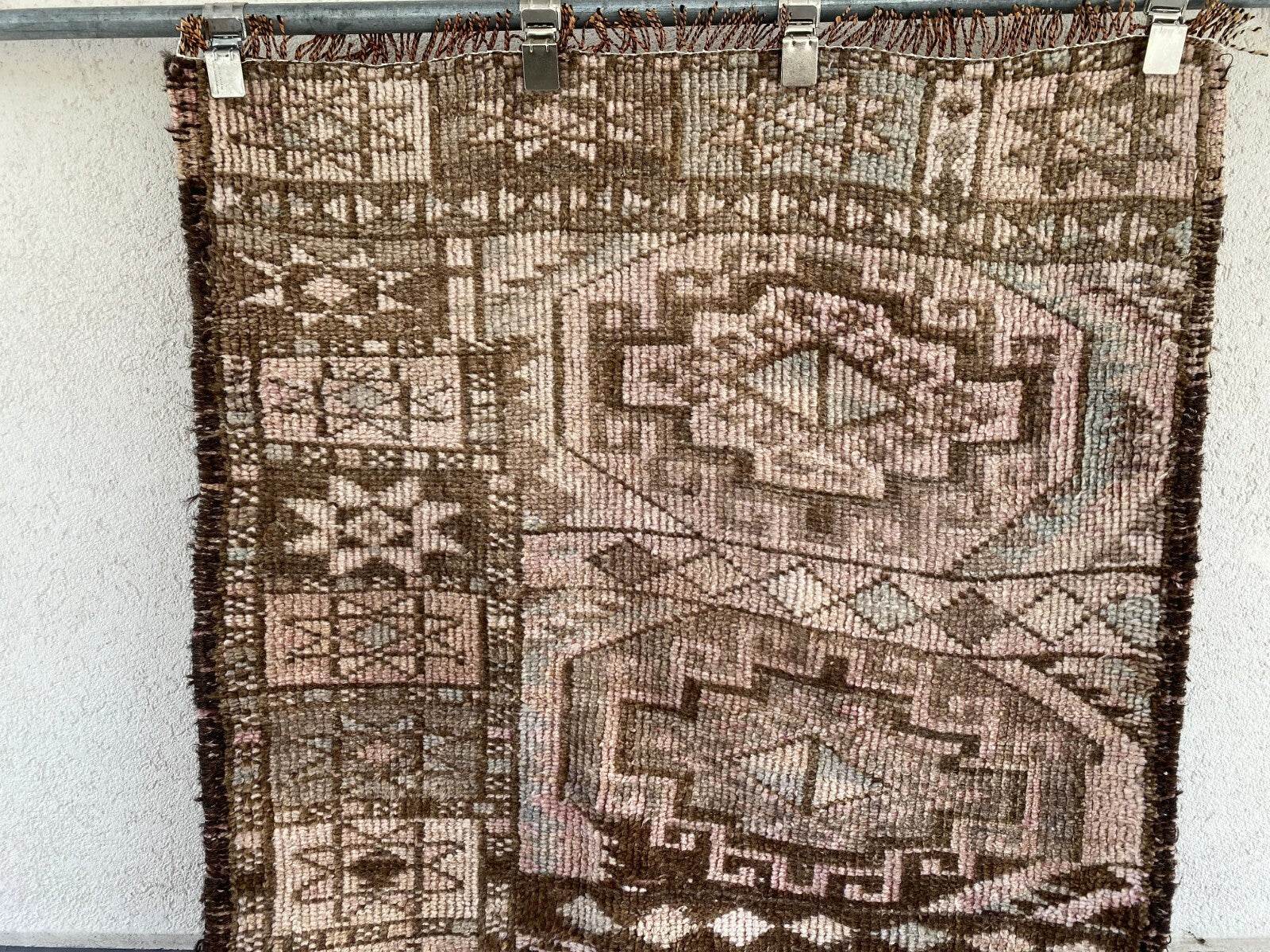 Vintage Kurdish Herki Rug | 1960s Brown Anatolian Hand-Knotted Wool Runner Rug