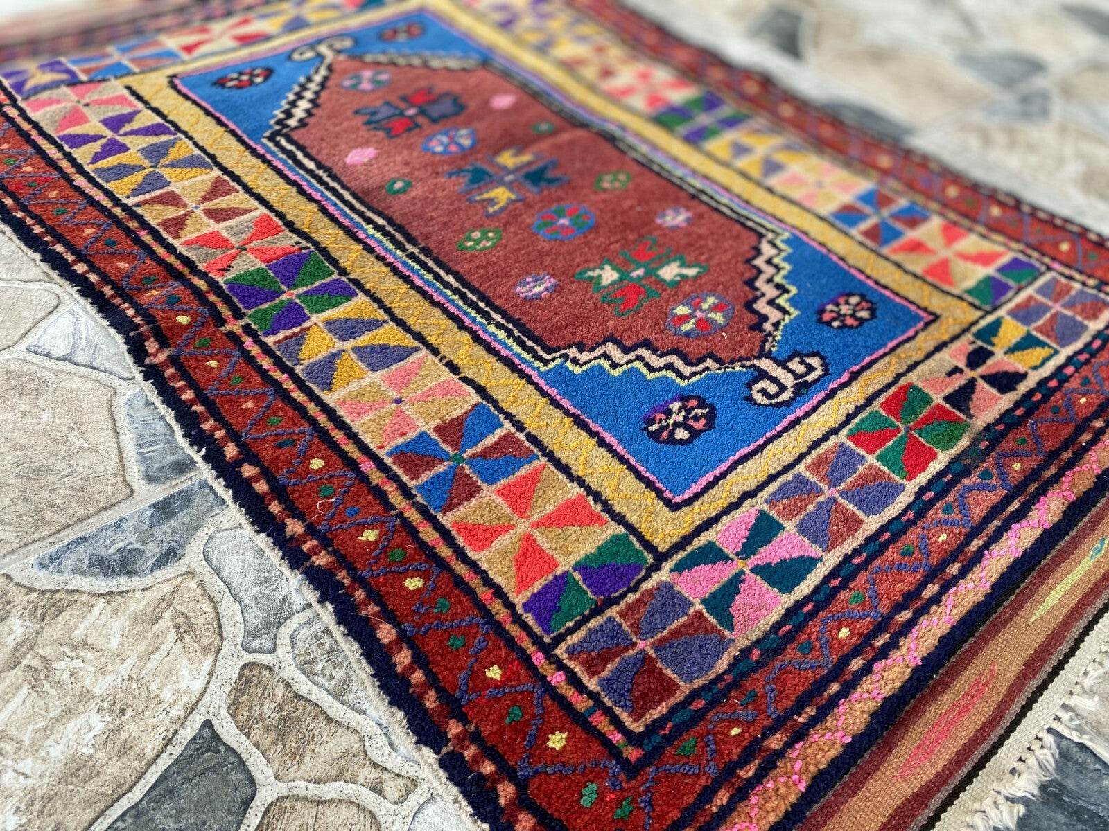 Handmade Turkish Vintage Rug | 1970s Tribal Wool Farmhouse Antique Small Carpet
