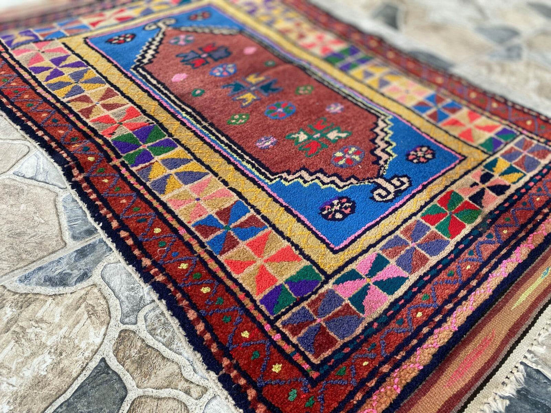 Handmade Turkish Vintage Rug | 1970s Tribal Wool Farmhouse Antique Small Carpet