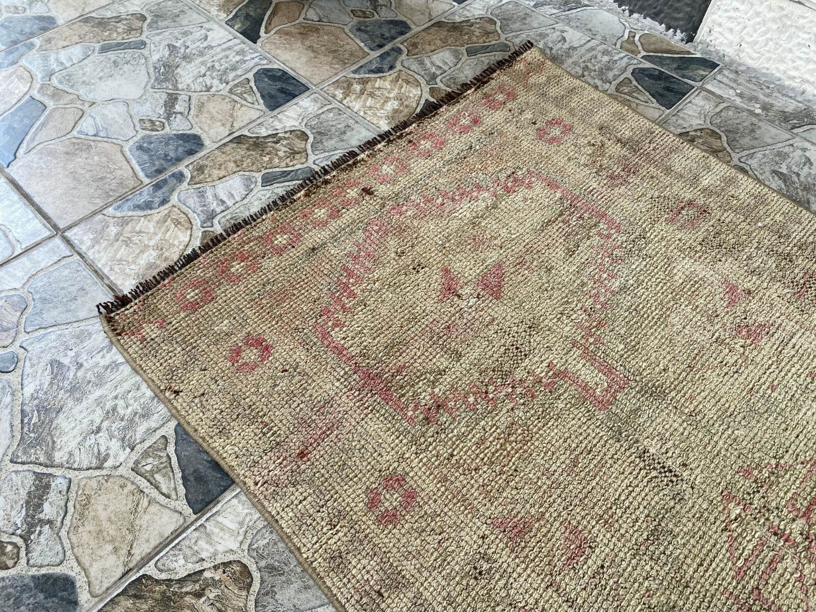 Vintage Turkish Rug 2.7 x 3 ft Hand-Knotted Wool Runner – Tribal Geometric Rug