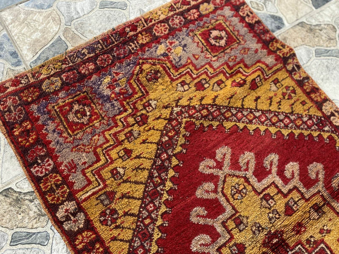 Handmade Turkish Vintage Rug | 1970s Wool Tribal Farmhouse Antique Small Carpet