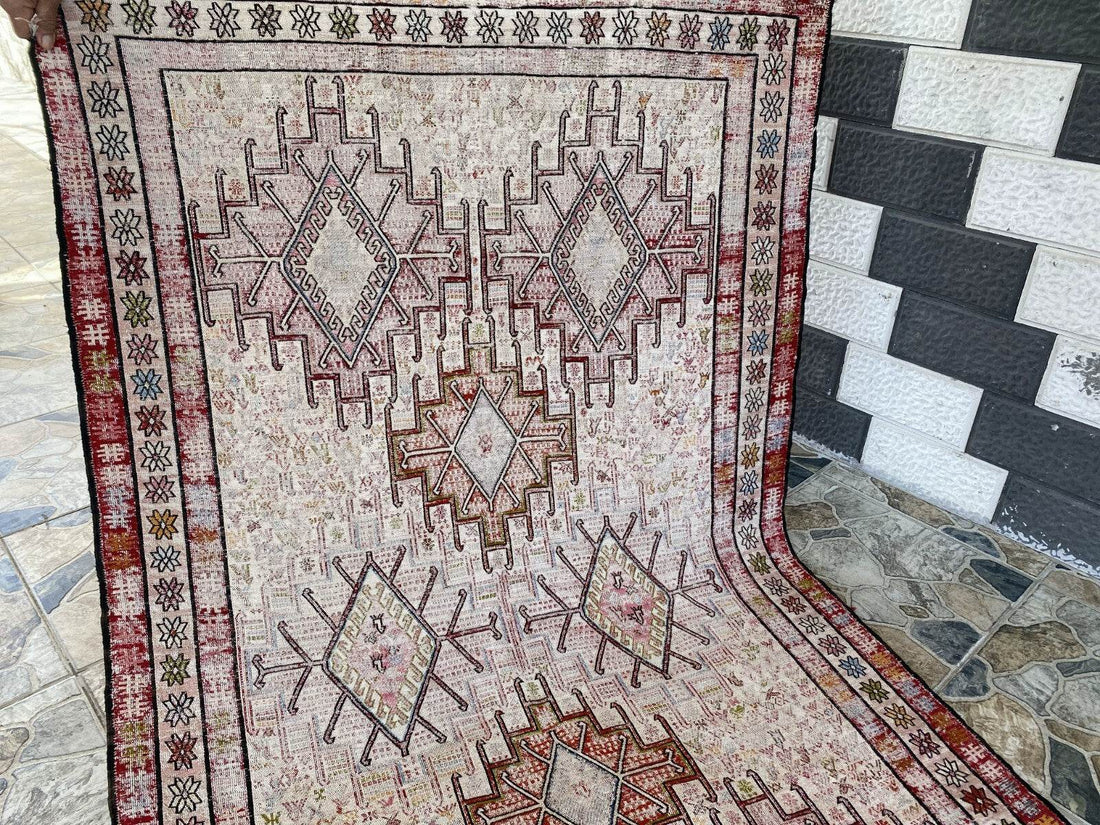 Vintage Persian Rug 3x6 ft, 1980s Wool Handmade Soumak Tribal Geometric Antique
