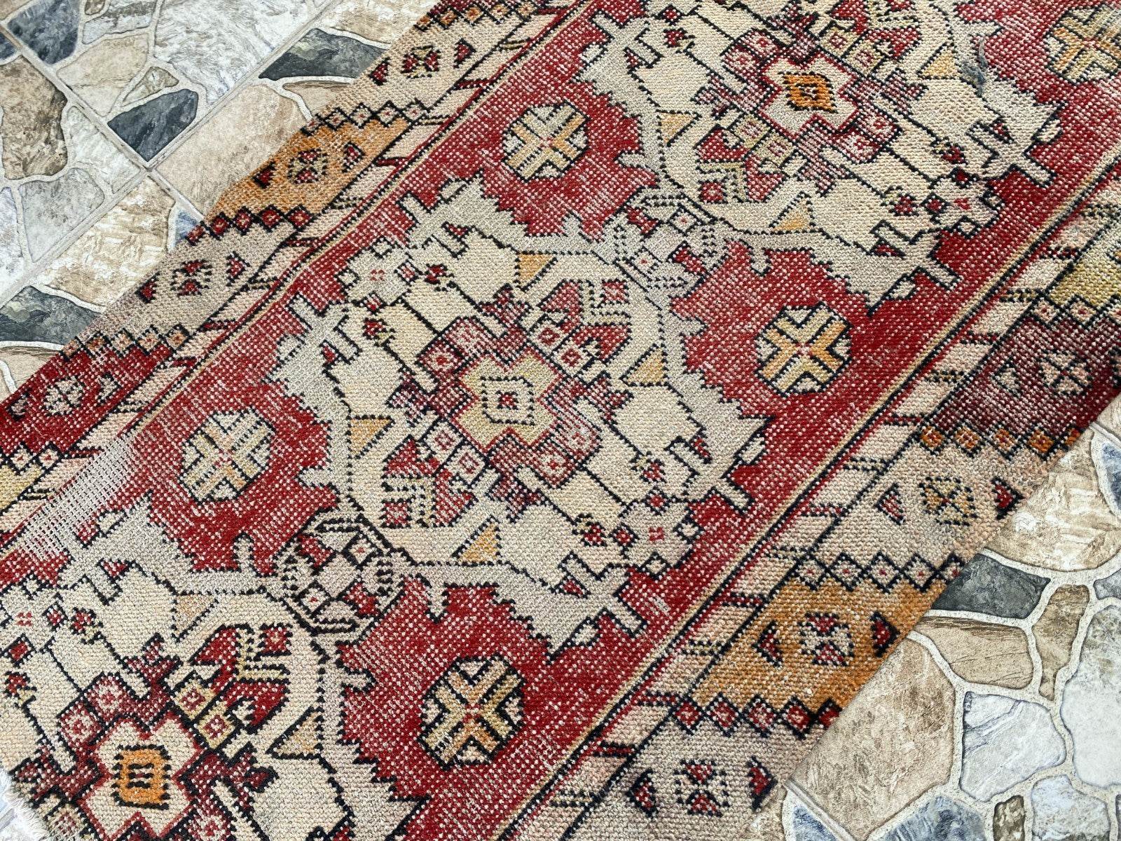 Vintage Rug | Wool Runner Antique Farmhouse Anatolian Handmade Turkish Rug 2x7ft