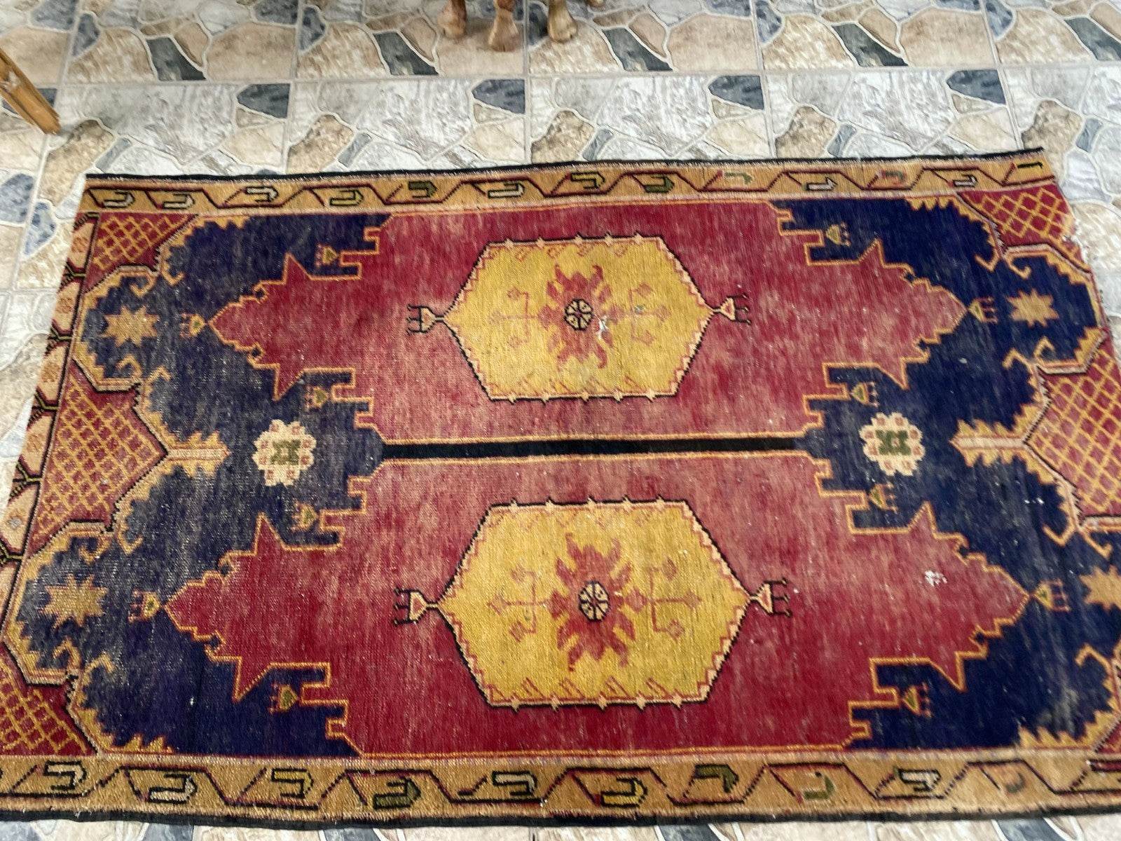 Vintage Turkish Rug | 3.5 x 5.8 ft Hand-Knotted Wool Geometric Anatolian Tribal