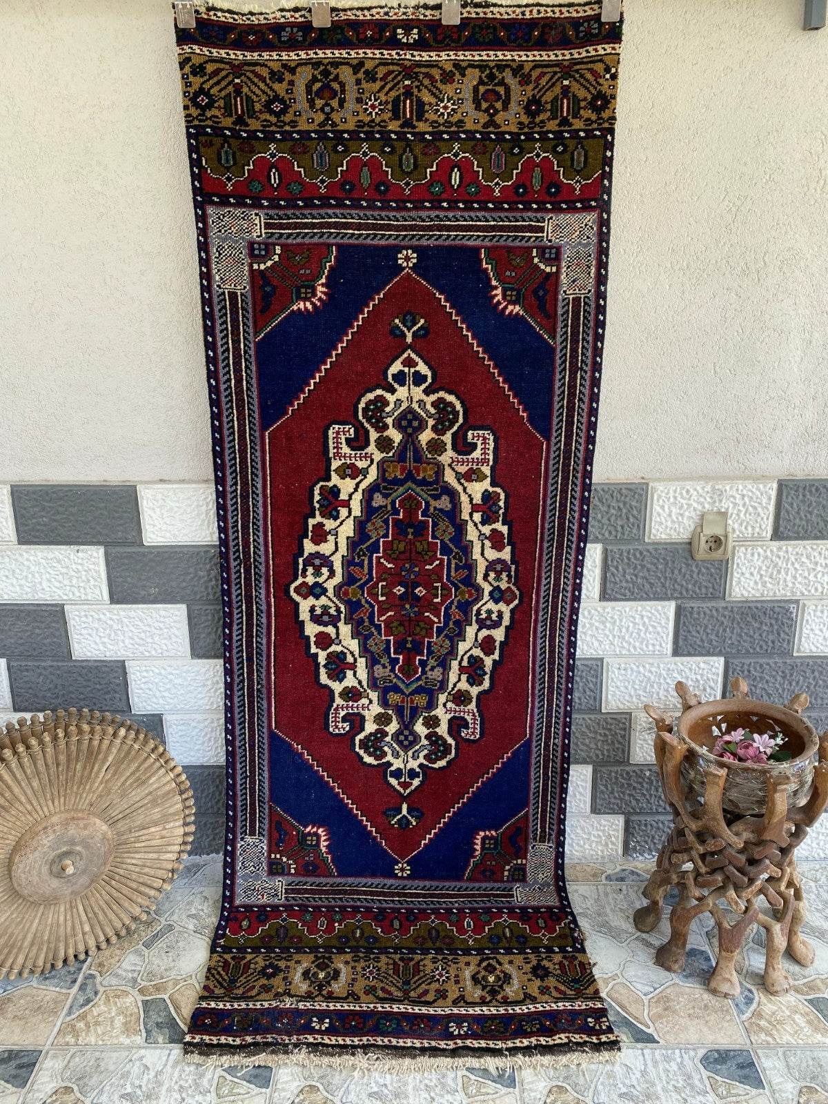 Vintage Turkish Runner Rug | 2.7 x 7.5 ft Hand-Knotted Wool Antique Hallway Rug