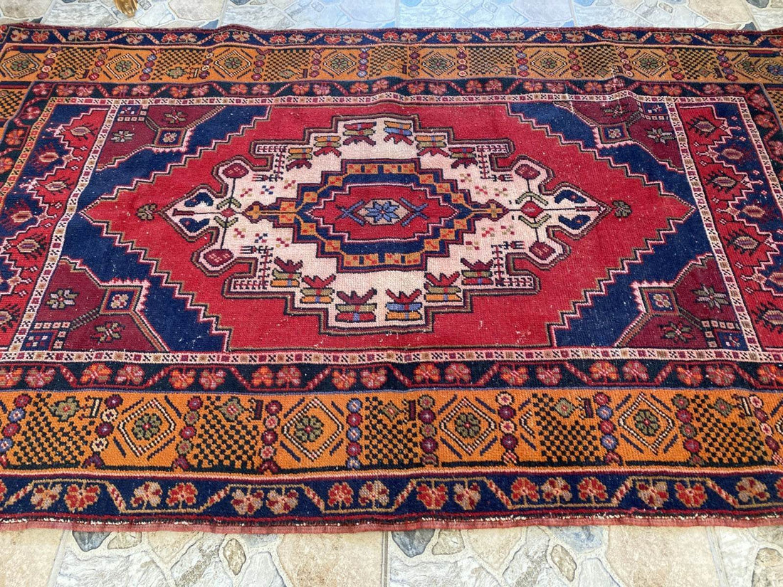 Vintage Turkish Oushak Rug | Hand-Knotted Wool Anatolian Tribal Carpet 4 x 6 ft