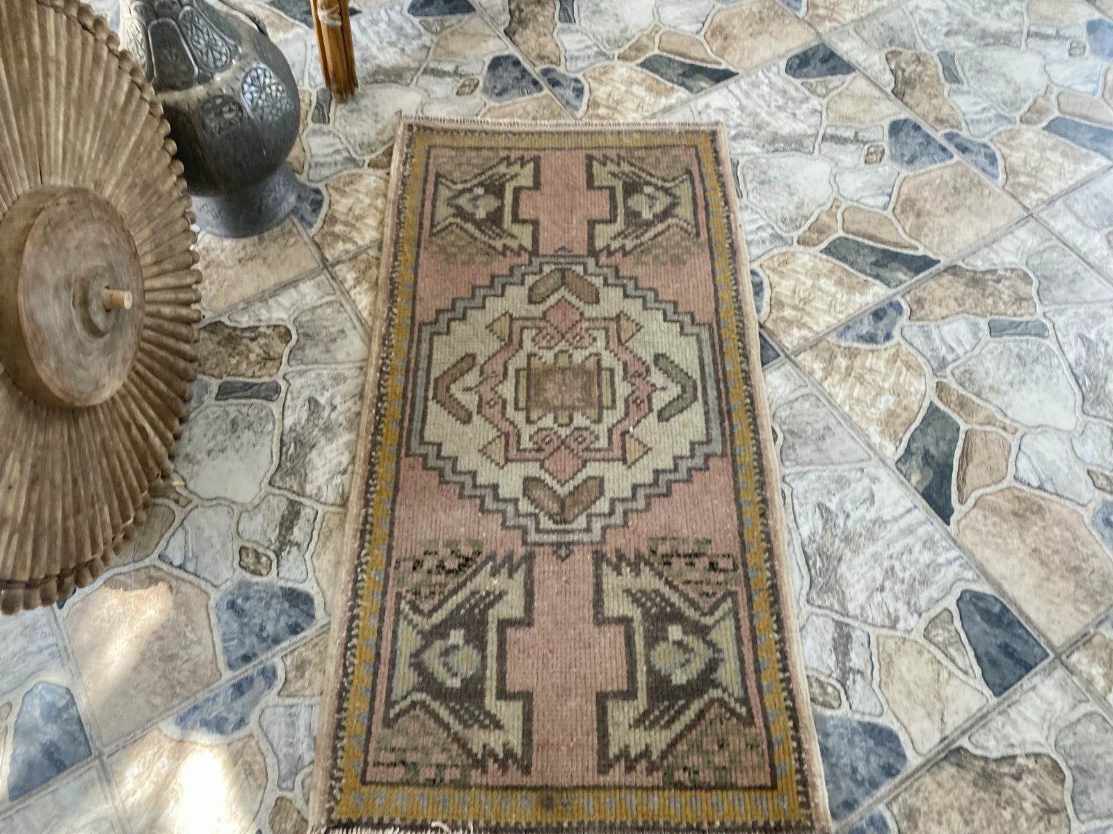 Handmade Turkish Vintage Rug | 1980s Tribal Wool Farmhouse Antique Small Carpet