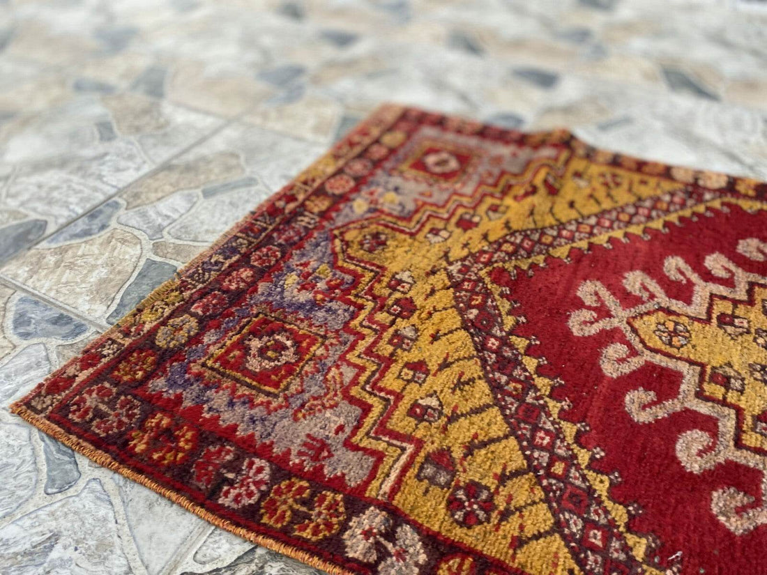 Handmade Turkish Vintage Rug | 1970s Wool Tribal Farmhouse Antique Small Carpet