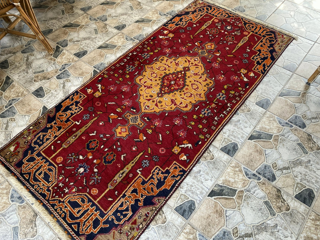 Vintage Turkish Runner Rug | 3.2 x 7.0 ft | Traditional Geometric Runner