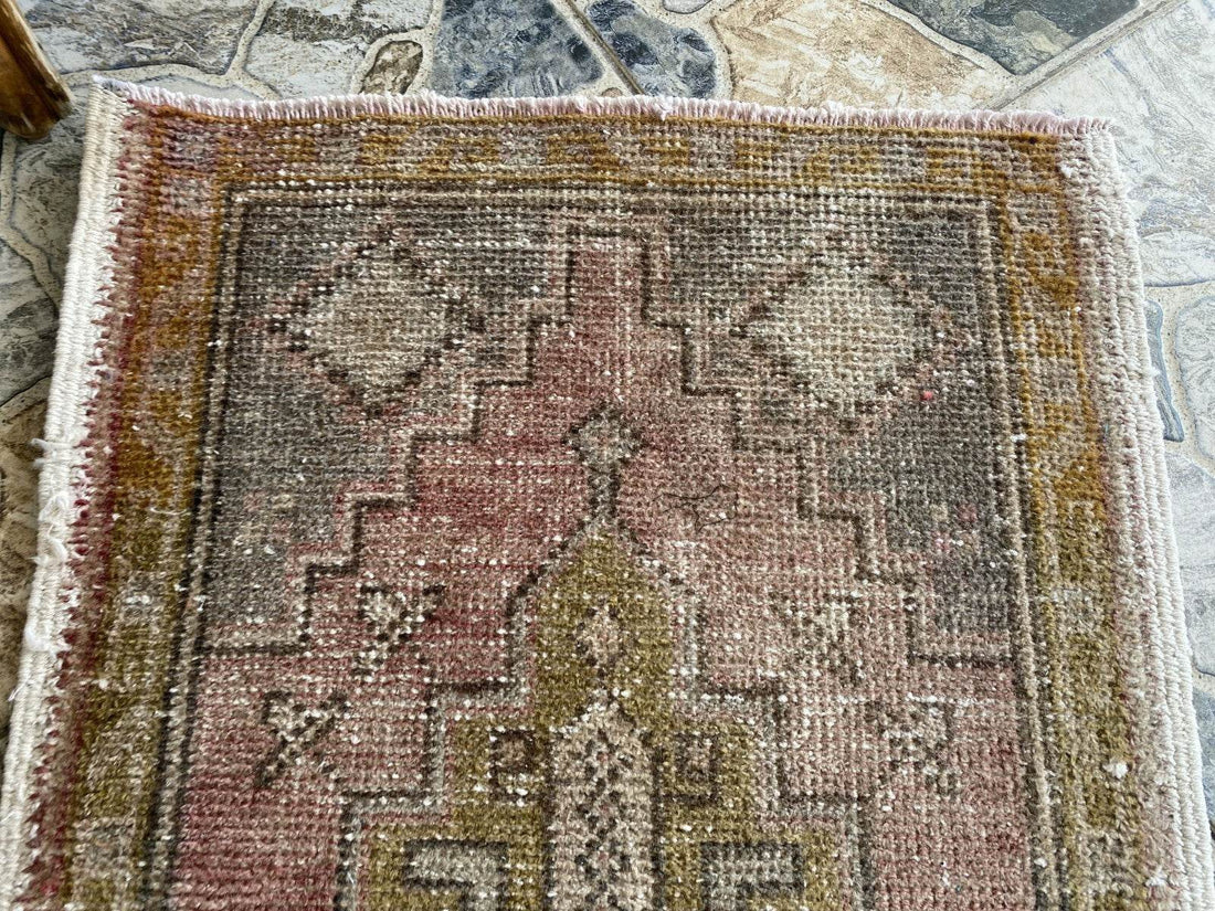 Vintage Turkish Rug 1.8 x 3.5 ft – Hand-Knotted Wool Rug, Small Anatolian Carpet