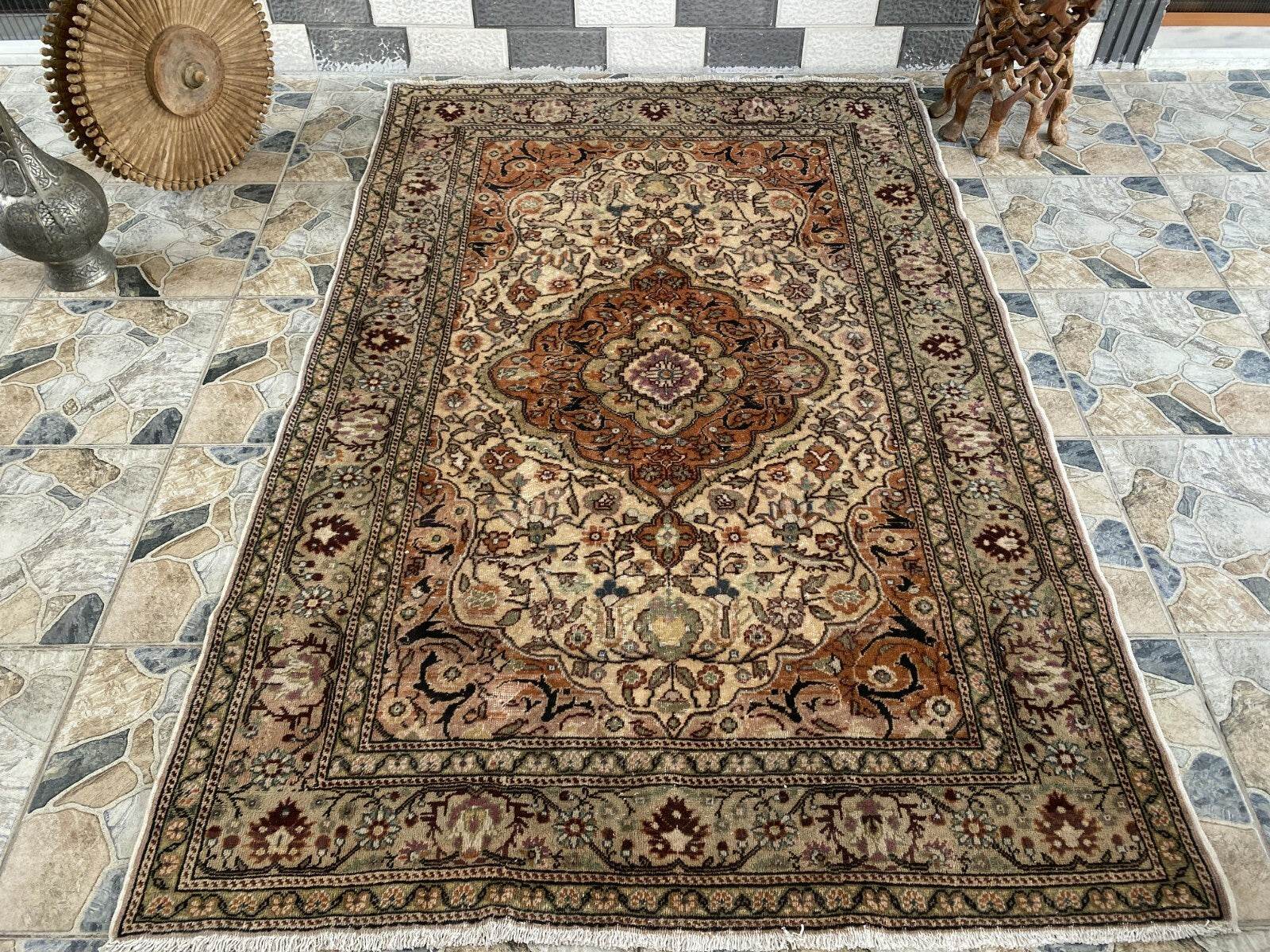 Handmade Turkish Vintage Area Rug, 1970s Antique Wool Tribal Farmhouse Carpet