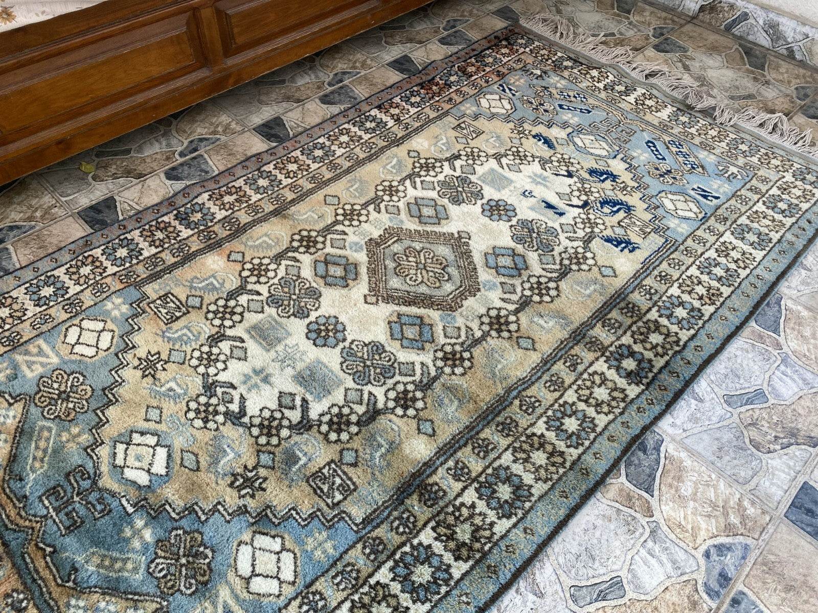 Vintage 1990s Turkish Oushak Rug | Geometric Handwoven Wool Carpet 3'5'' x 6'3''