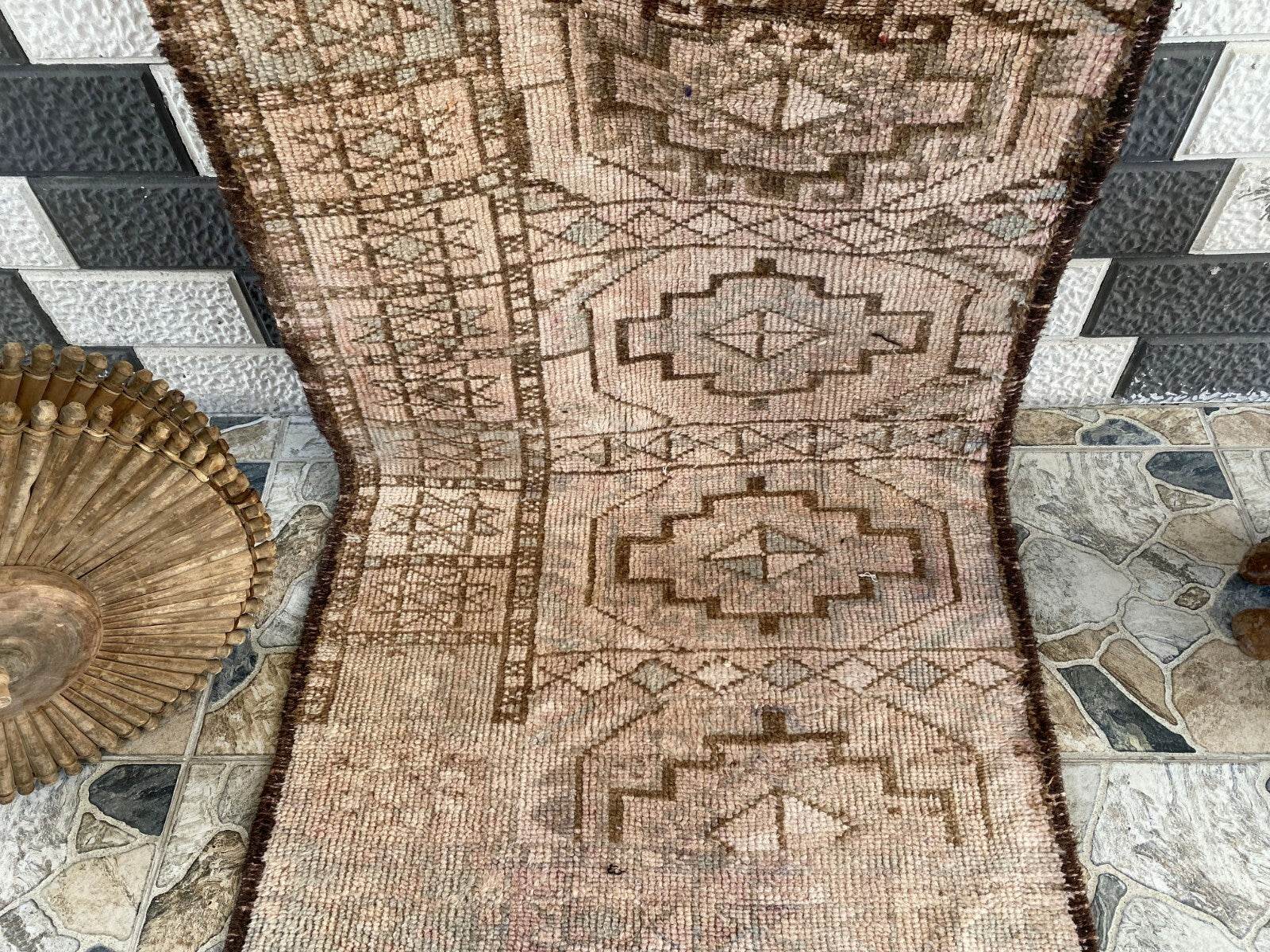 Vintage Kurdish Herki Rug | 1960s Brown Anatolian Hand-Knotted Wool Runner Rug