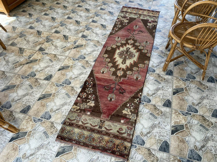 Vintage Rug | Farmhouse Antique Wool Anatolian Runner Handmade Turkish 2.1x8.6ft