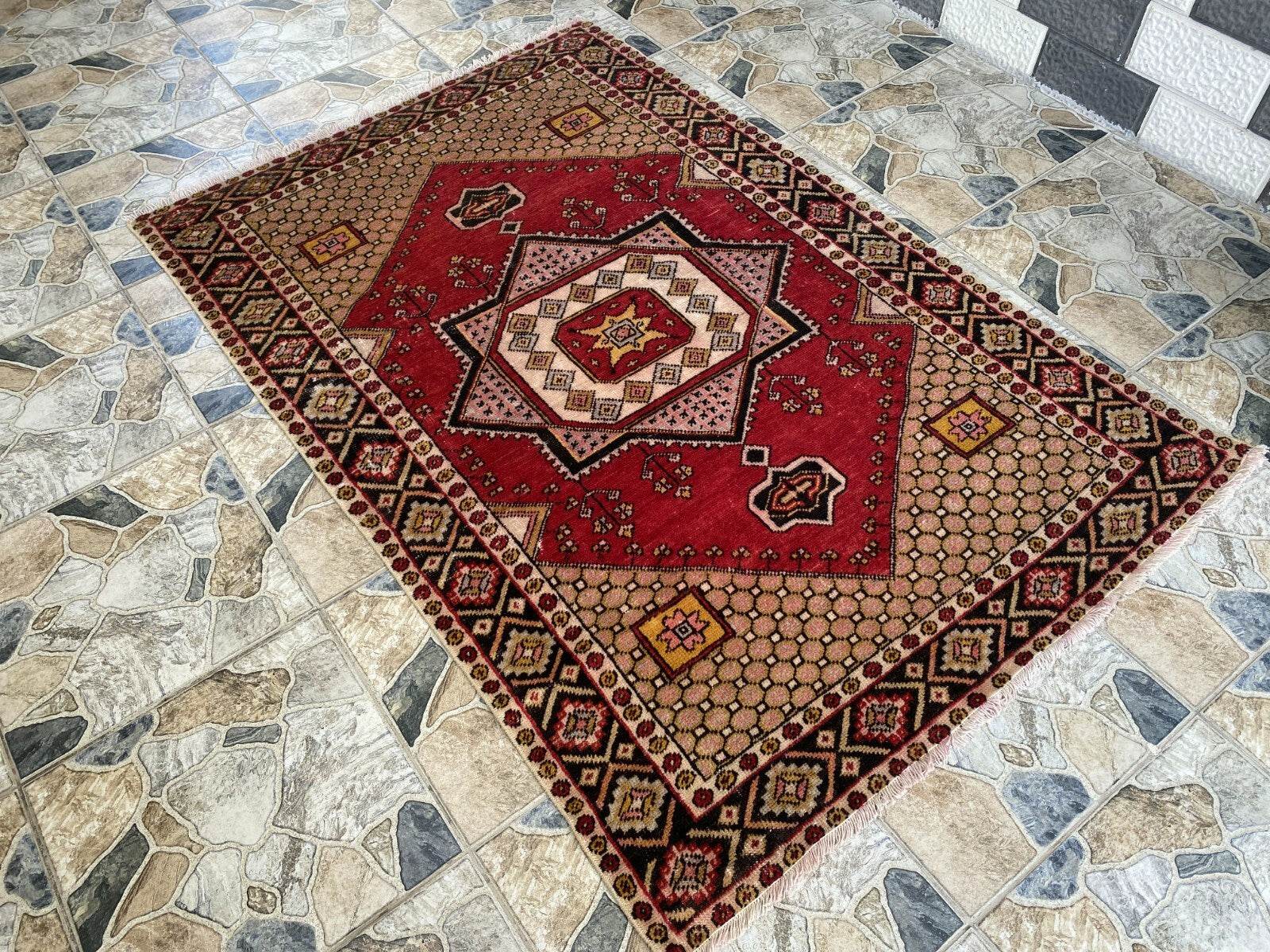 Vintage Rug | Wool Area Antique Farmhouse Anatolian Handmade Turkish Rug 4x6ft
