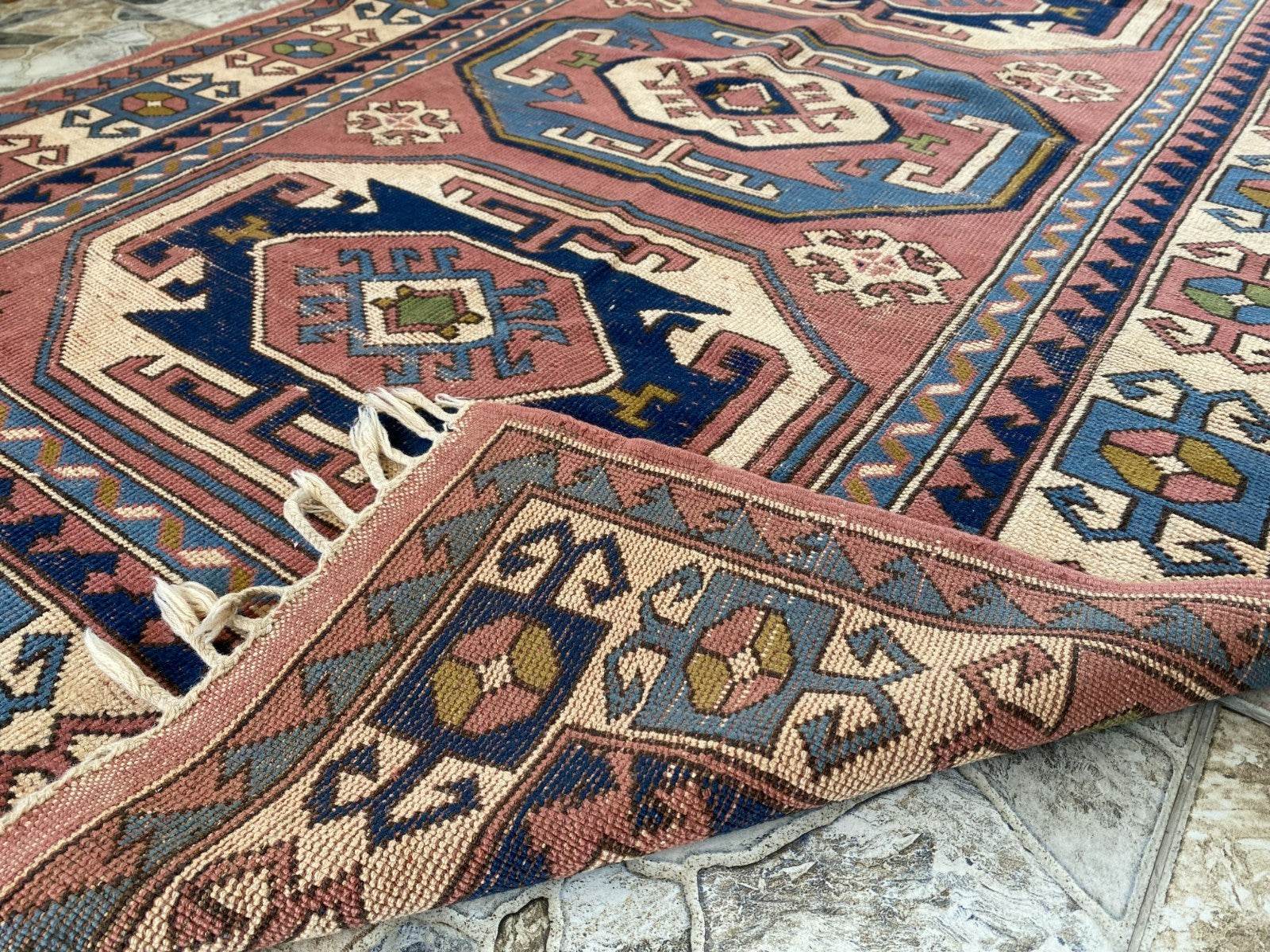 Vintage Turkish Rug | 5.3 x 7.9 ft Hand-Knotted Wool Faded Pastel Anatolian Area