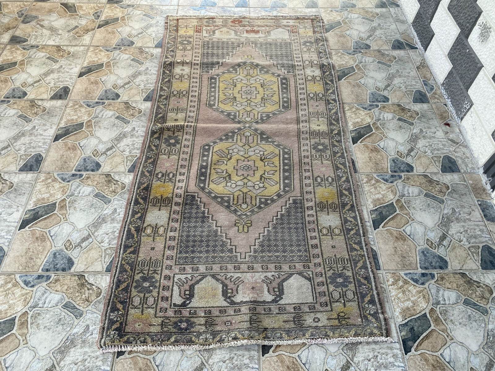 Geometric Turkish Vintage Rug | Handwoven Anatolian Area 1960s Wool Authentic