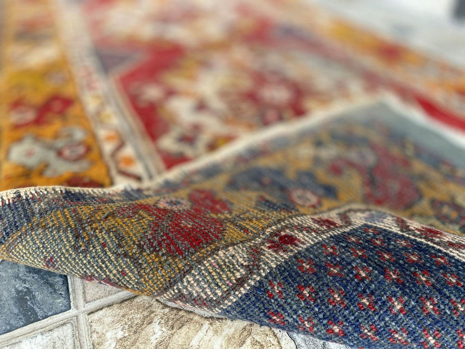 Vintage Turkish Wool Rug - Handmade Antique Red Oushak Kurdish Runner Rug 3x9 ft