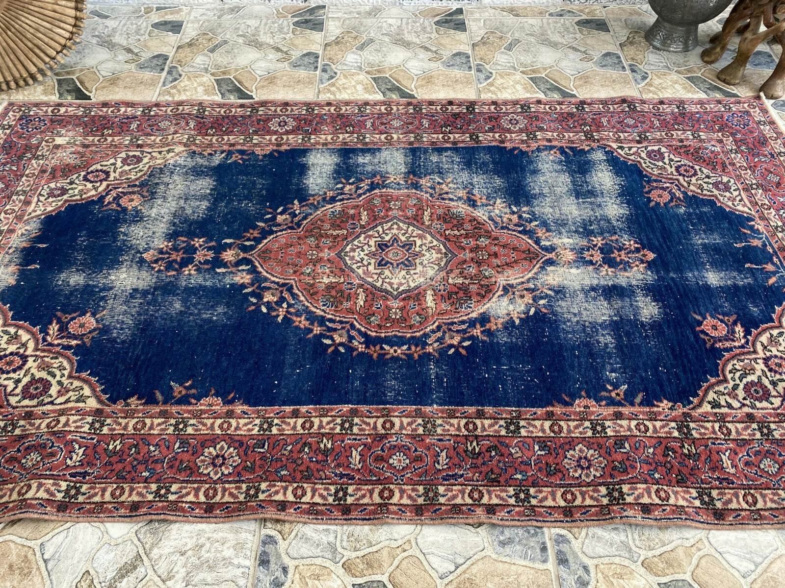 Vintage Rug | Antique Wool Farmhouse Anatolian Area Handmade Turkish Rug 3x6 ft