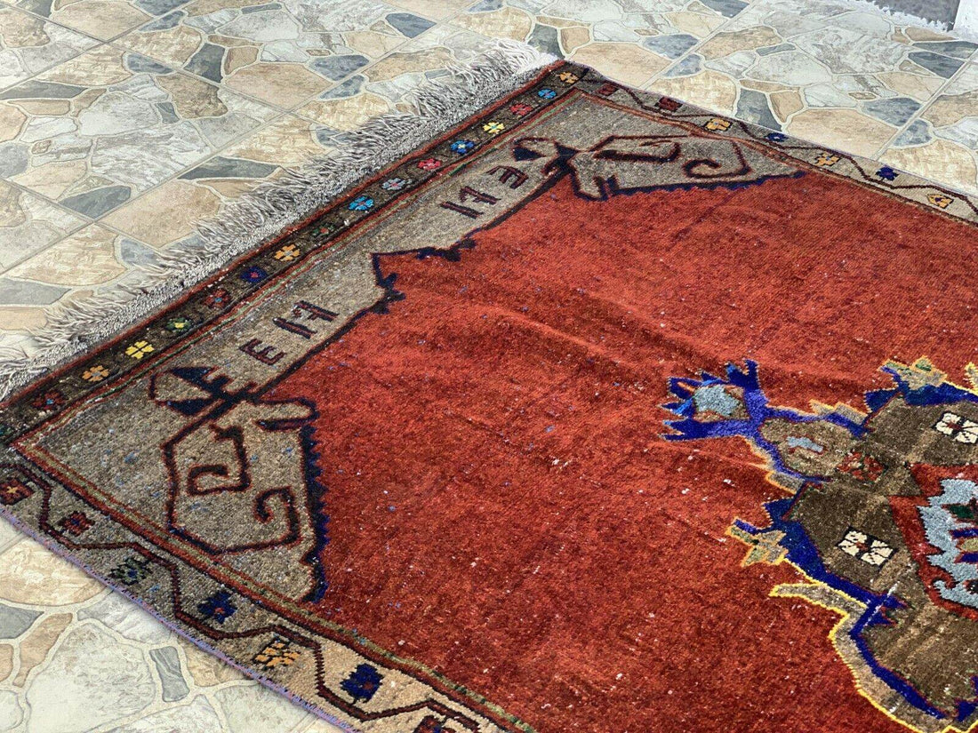 Vintage Rug, Anatolian Tribal Kilim TURKISH OUSHAK Geometric Farmhouse 4.5x9.3ft