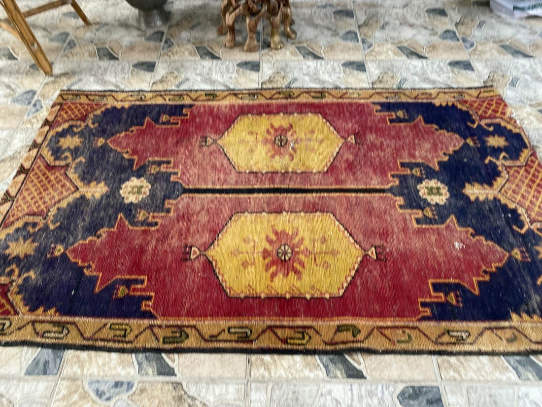 Vintage Turkish Rug | 3.5 x 5.8 ft Hand-Knotted Wool Geometric Anatolian Tribal