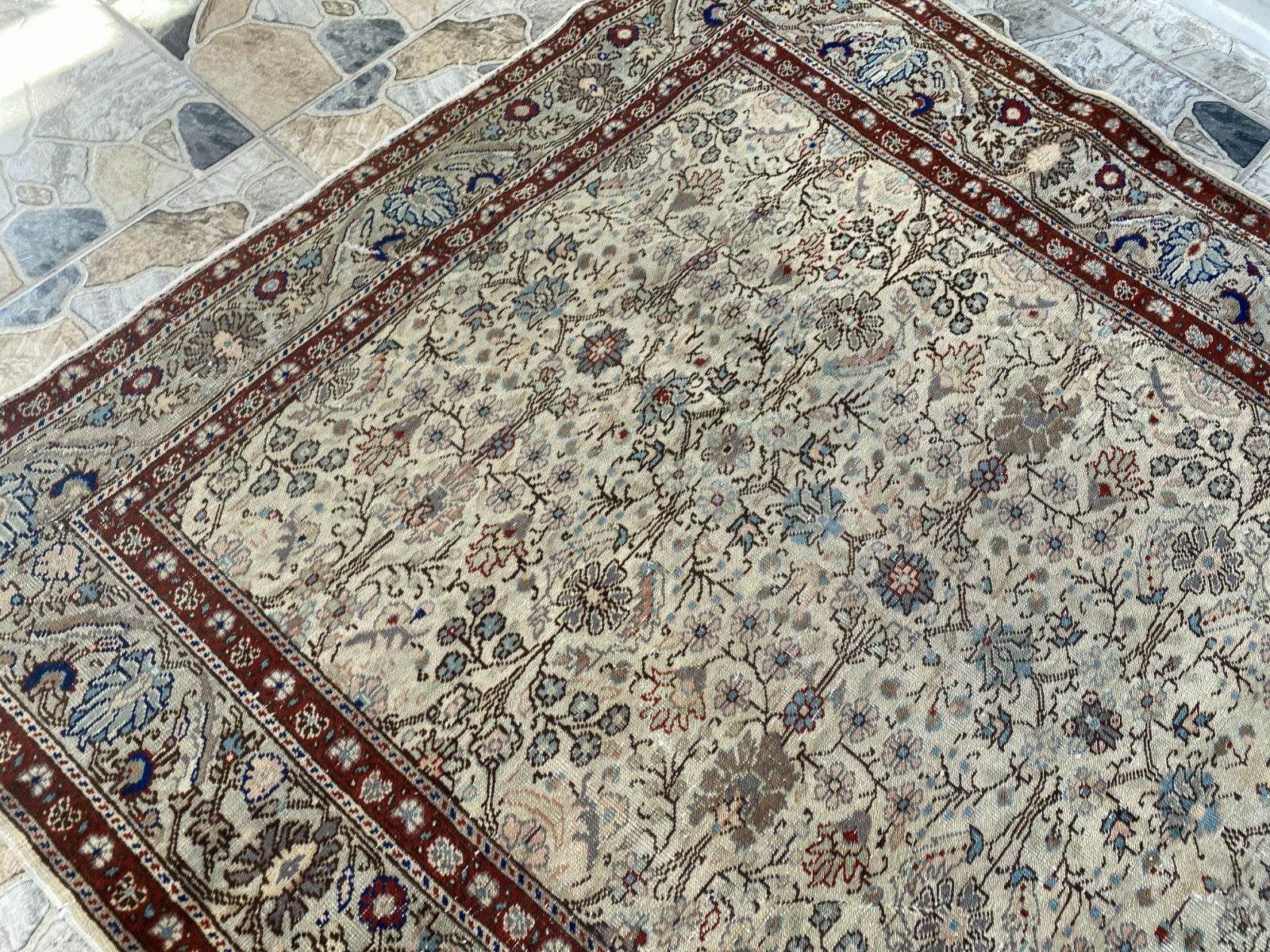 Vintage Anatolian Area Rug | 4.5x6.8 ft Antique Turkish Oushak | Faded Farmhouse