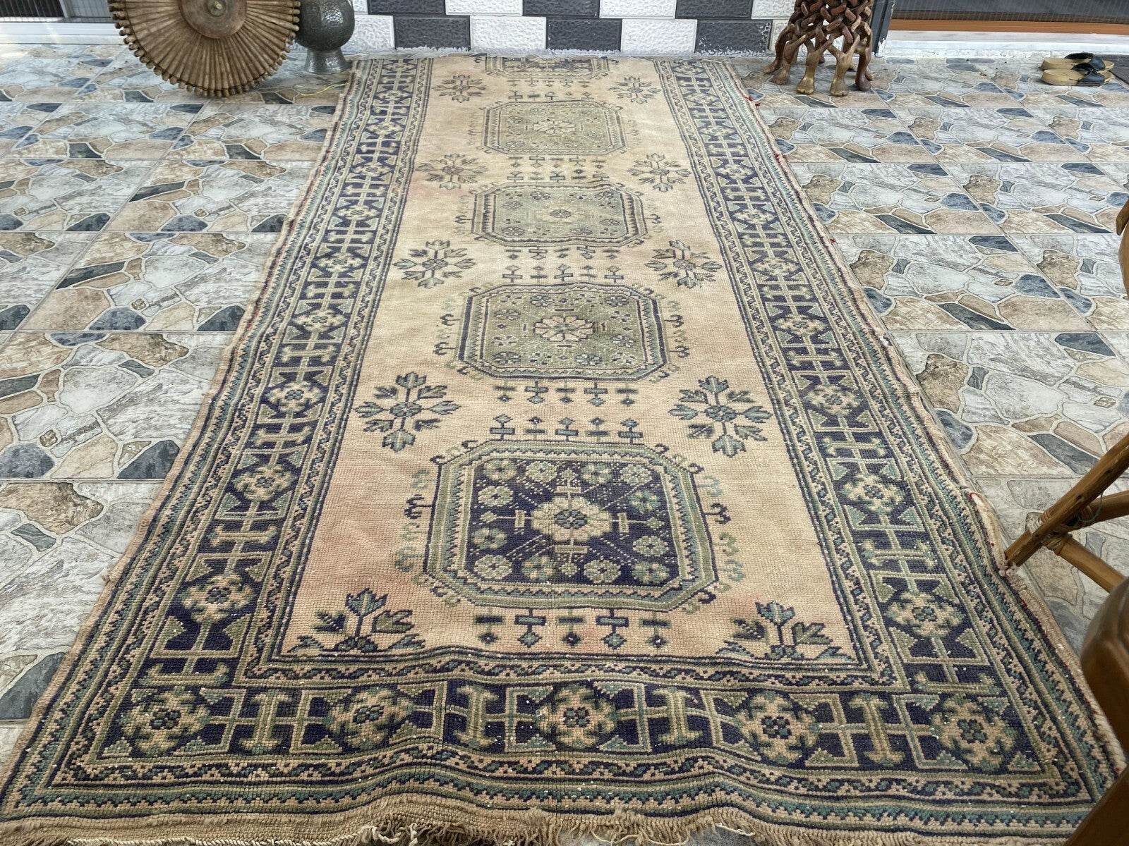 Vintage Turkish Oushak Runner | 4.33 x 9.18 ft | Hand-Knotted Wool Farmhouse Rug