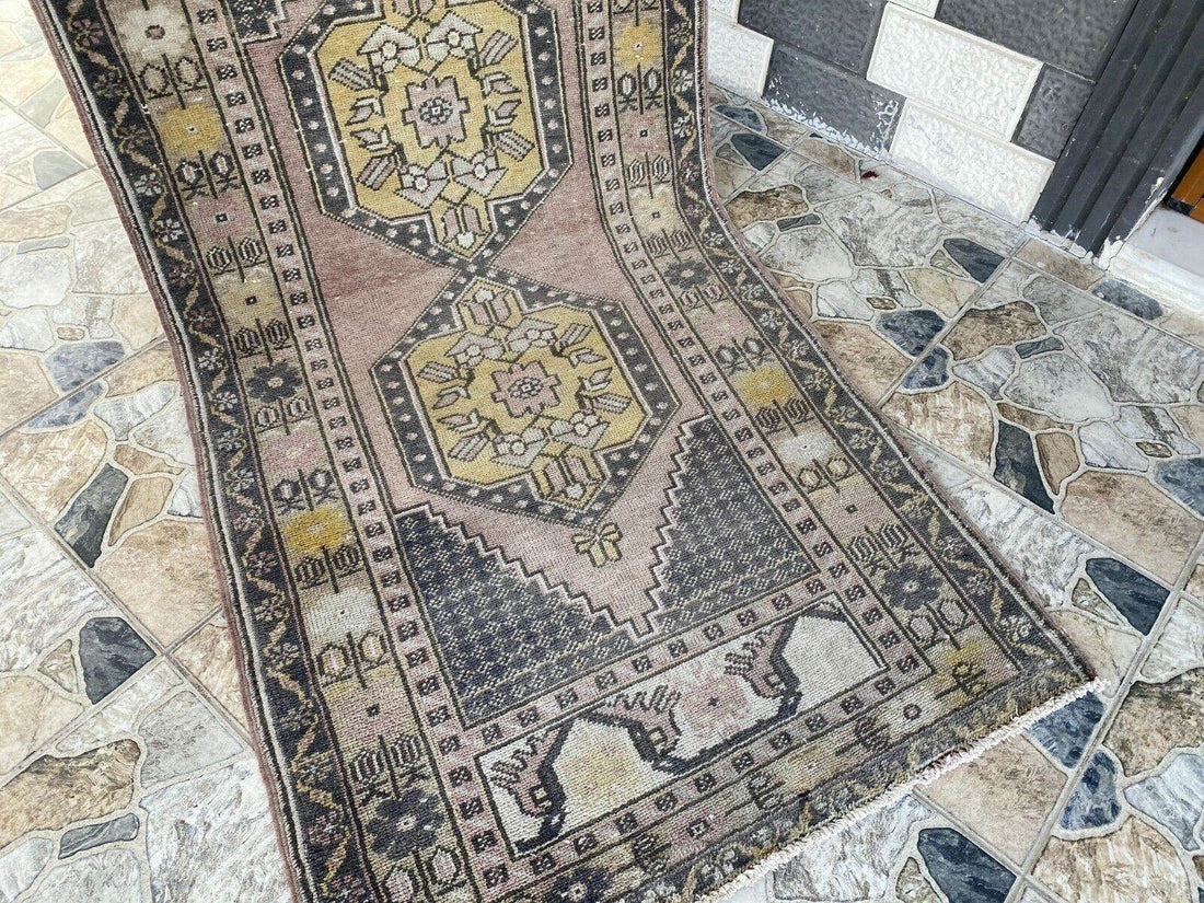 Geometric Turkish Vintage Rug | Handwoven Anatolian Area 1960s Wool Authentic