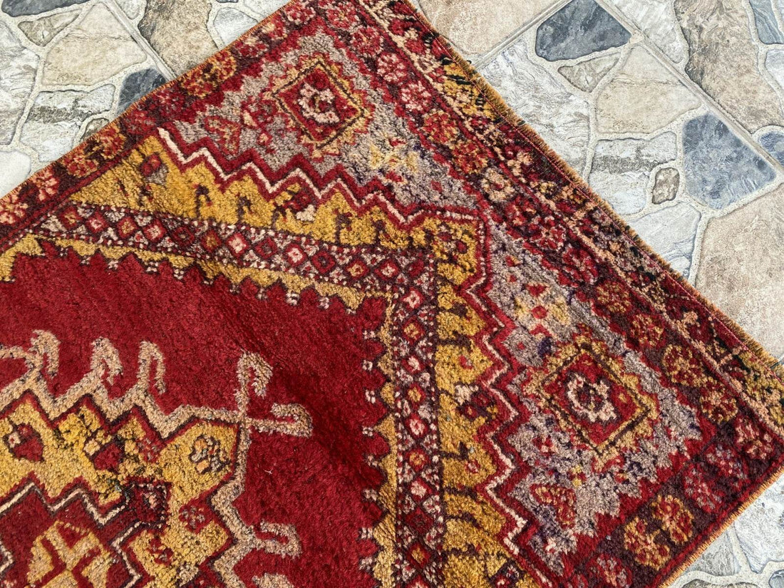 Handmade Turkish Vintage Rug | 1970s Wool Tribal Farmhouse Antique Small Carpet