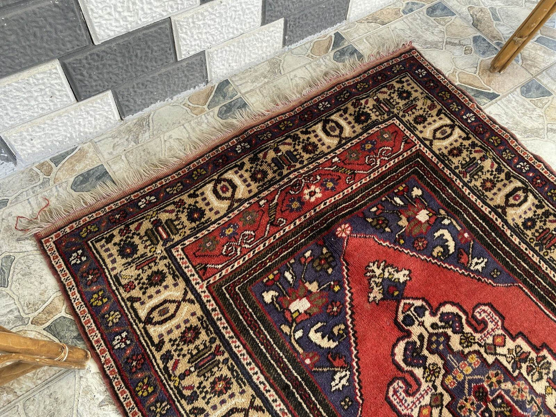 Vintage Turkish Rug | 4.3 x 6.5 ft | Handmade Geometric Anatolian Wool Area Rug