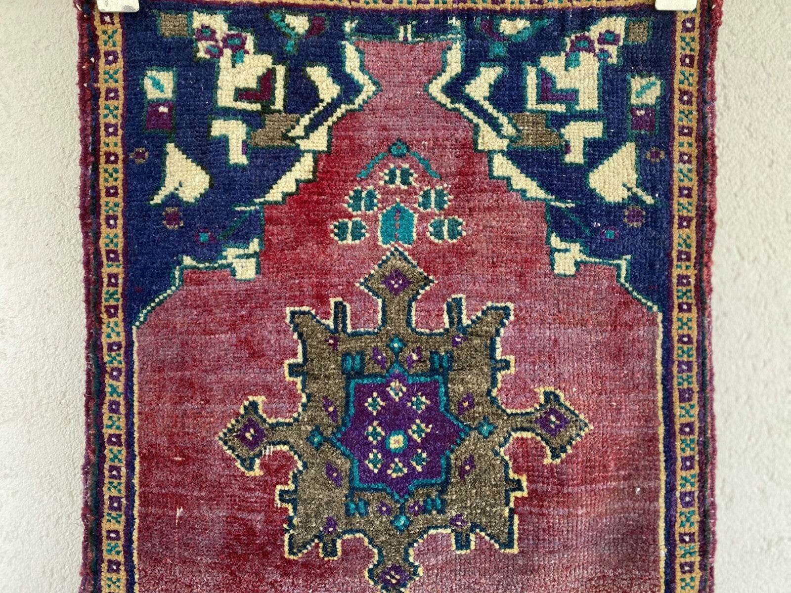 Vintage Turkish Oushak Rug, 1x3 ft Terracotta Handmade Wool Antique Tribal Small