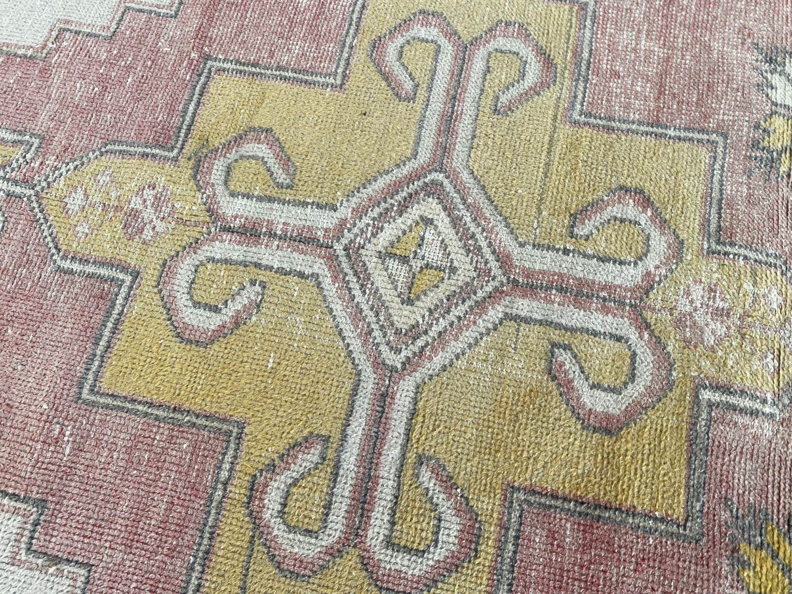 Vintage Turkish Oushak Rug, 4 x 8 ft Handmade Pink Wool Antique Tribal Area Rug