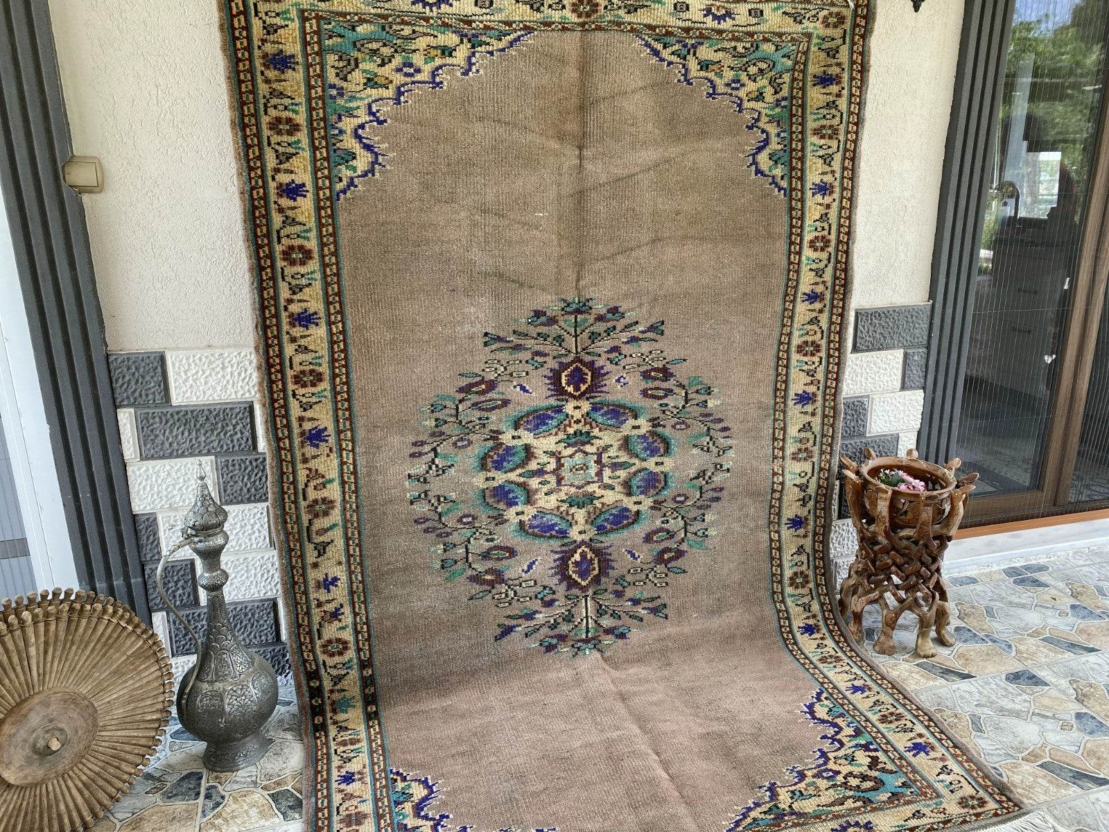 Vintage Turkish Rug | 5.4 x 8.7 ft Hand-Knotted Wool Faded Pastel Anatolian Rug