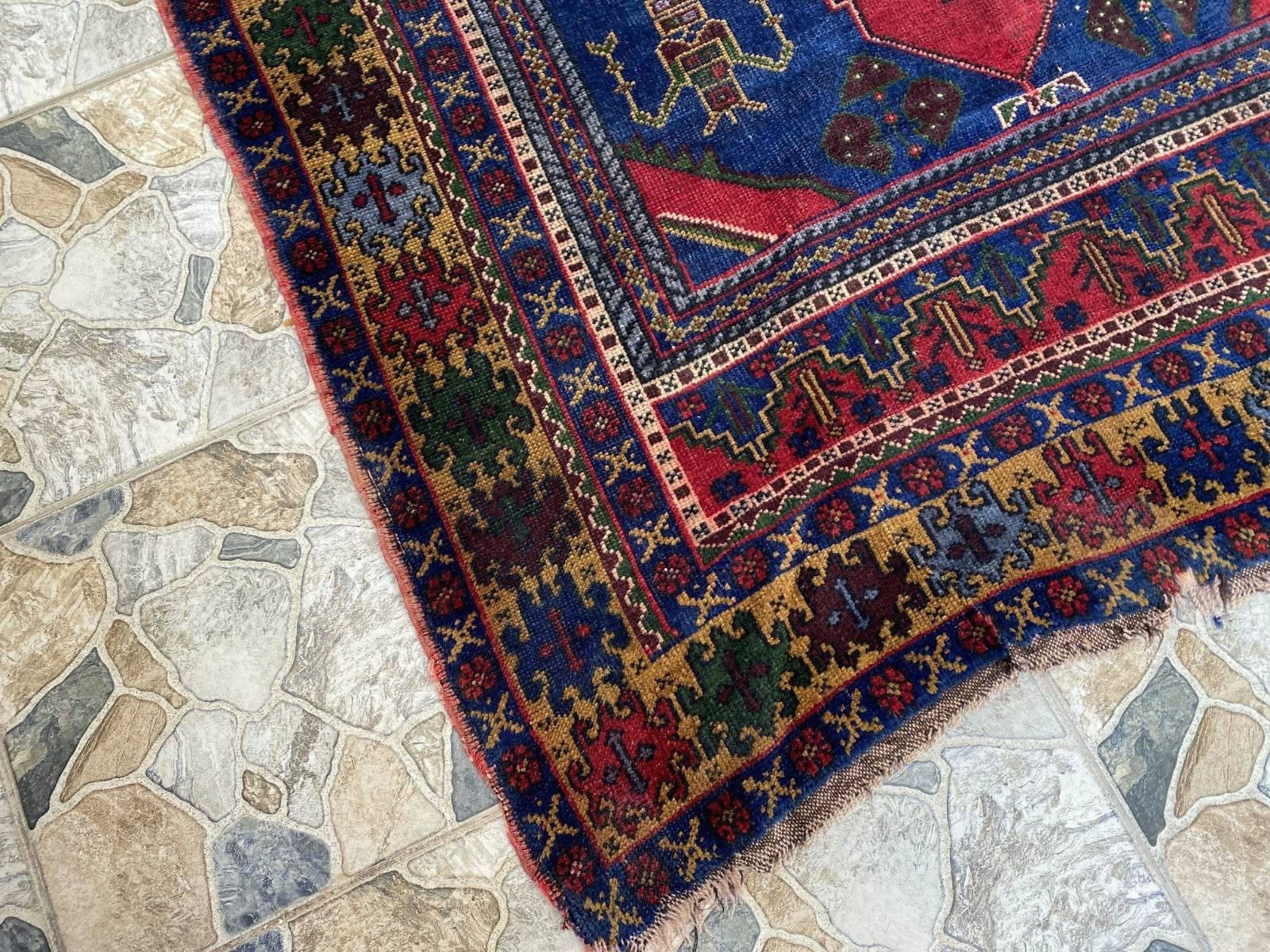 Vintage Rug | Wool Area Antique Farmhouse Anatolian Handmade Turkish Rug 5x9ft
