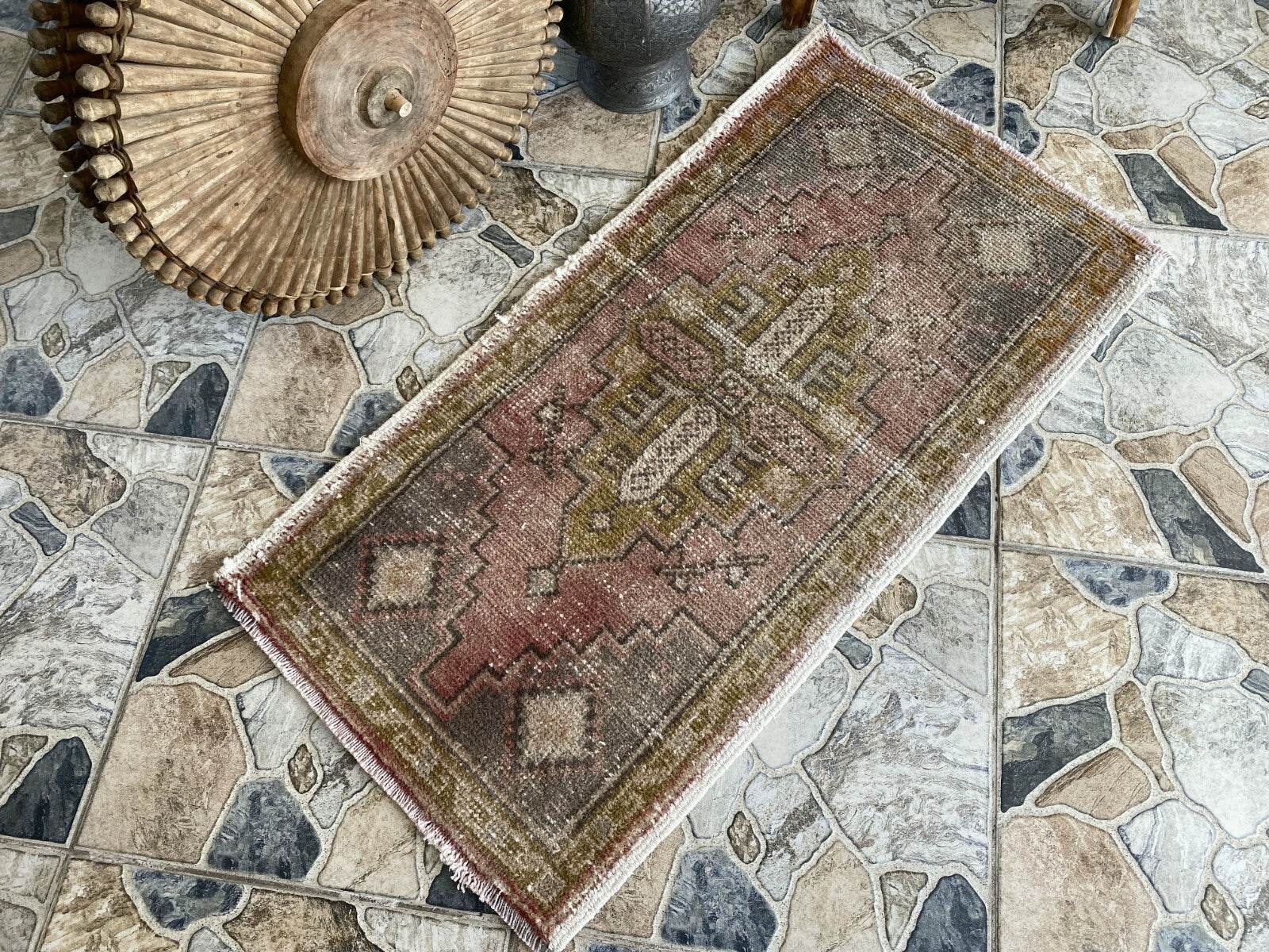 Vintage Turkish Rug 1.8 x 3.5 ft – Hand-Knotted Wool Rug, Small Anatolian Carpet