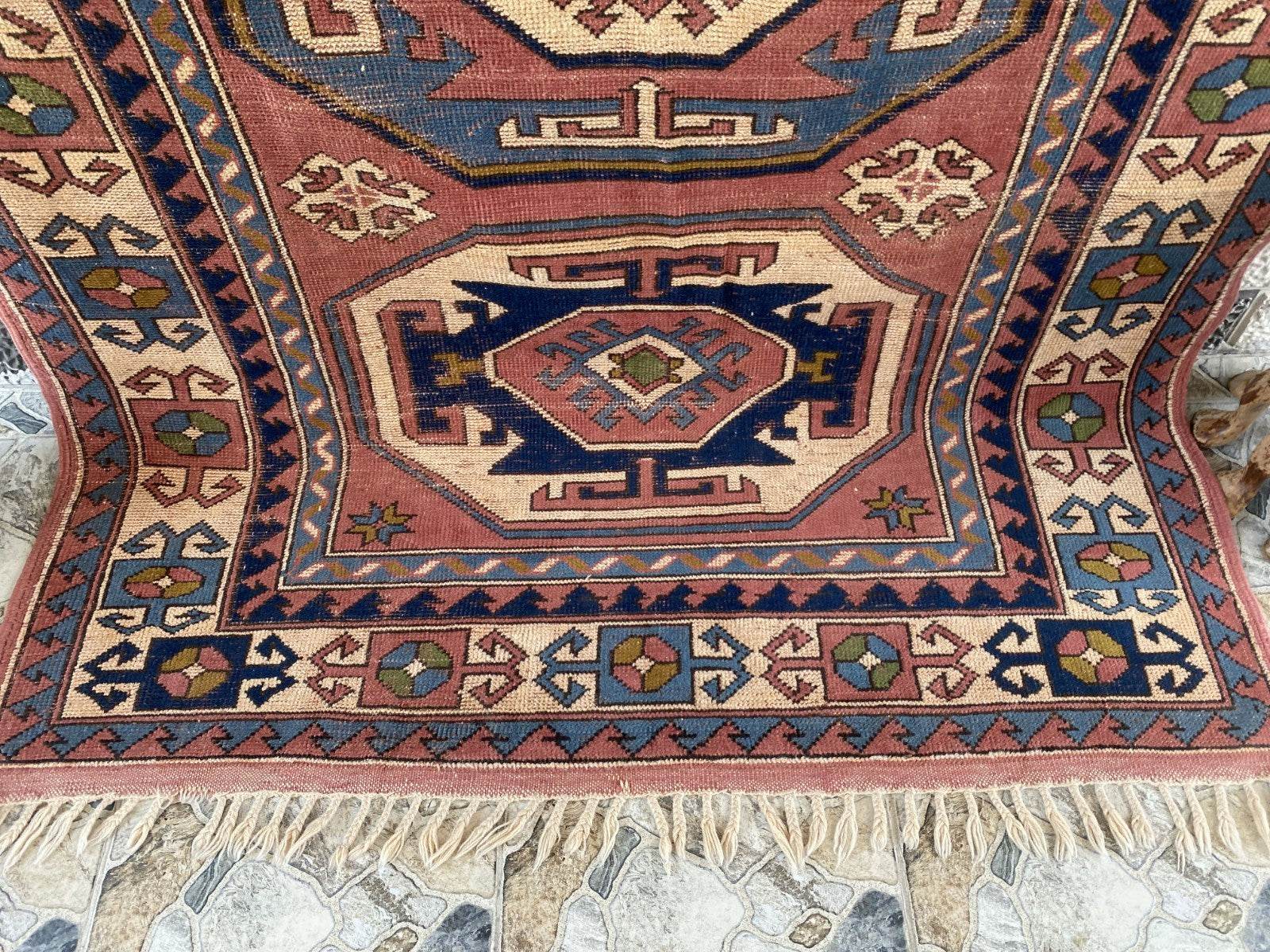 Vintage Turkish Rug | 5.3 x 7.9 ft Hand-Knotted Wool Faded Pastel Anatolian Area