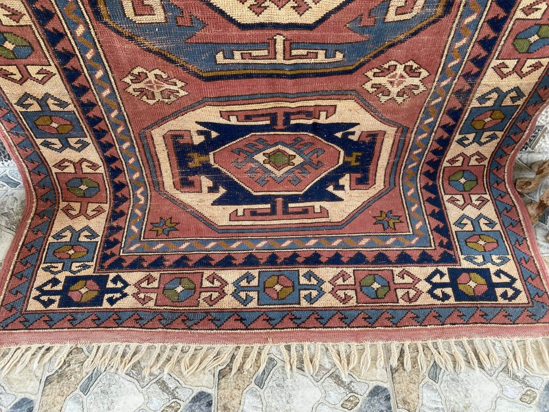 Vintage Turkish Rug | 5.3 x 7.9 ft Hand-Knotted Wool Faded Pastel Anatolian Area