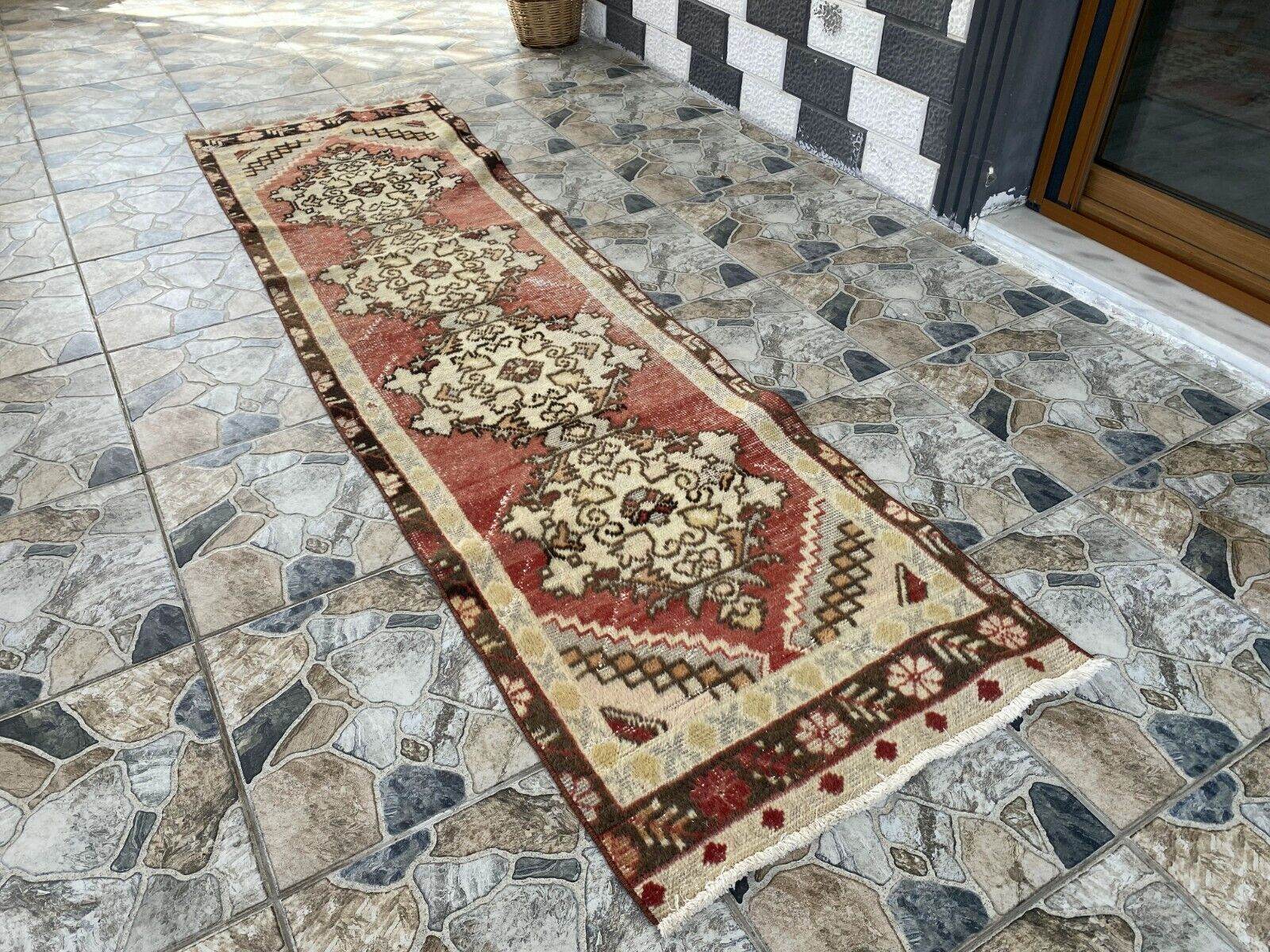 Vintage Rug | Antique Wool Farmhouse Anatolian Runner Handmade Turkish 2.4x8.9ft