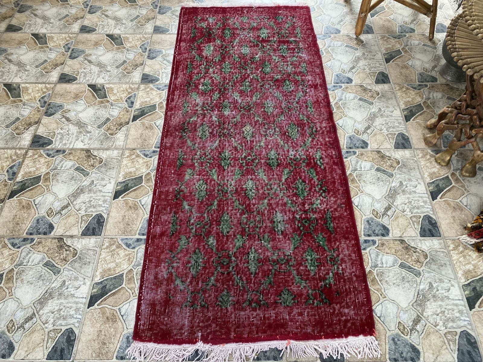 Vintage Turkish Runner Rug | 2.7x6.7ft Wool Handmade Anatolian Village Hallway