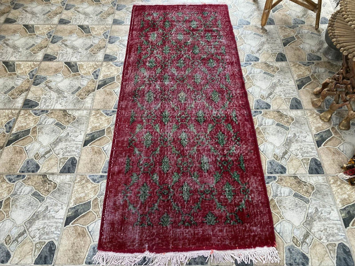 Vintage Turkish Runner Rug | 2.7x6.7ft Wool Handmade Anatolian Village Hallway