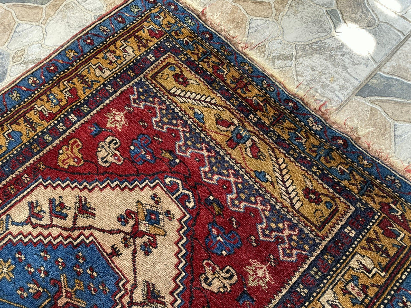 Vintage Hand-Knotted Turkish Area Rug | 3.4 x 4.7 ft | Classic Red Medallion Rug