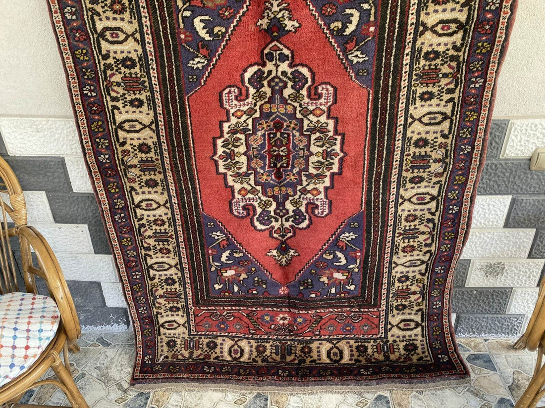 Vintage Turkish Rug | 4.3 x 6.5 ft | Handmade Geometric Anatolian Wool Area Rug