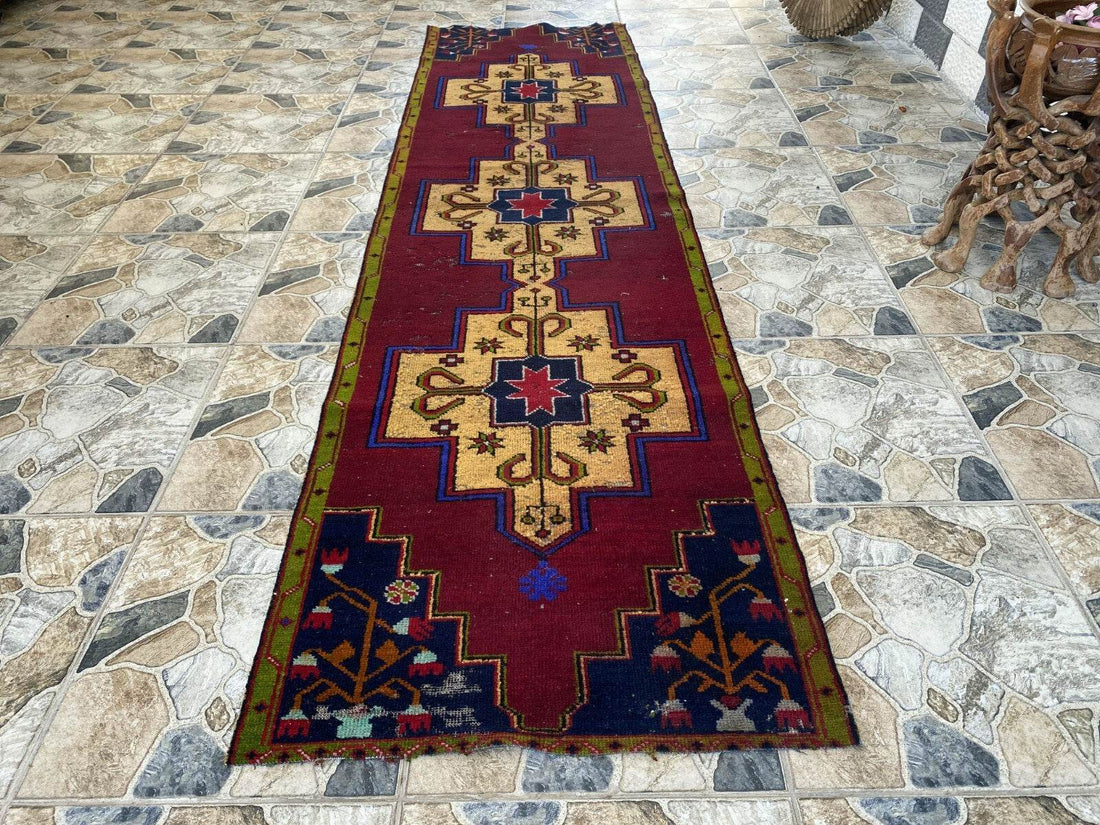 Vintage Anatolian Oushak Runner Rug | 2.6 x 9.3 ft Hand-Knotted Wool Tribal Rug