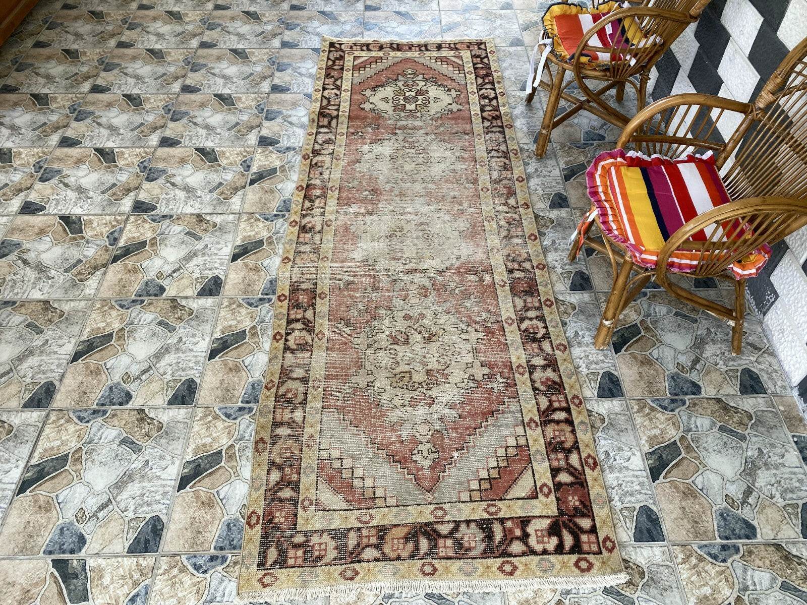 Vintage Runner Rug | Antique Wool Bohemian Anatolian Handmade Turkish 3.2x9.4ft