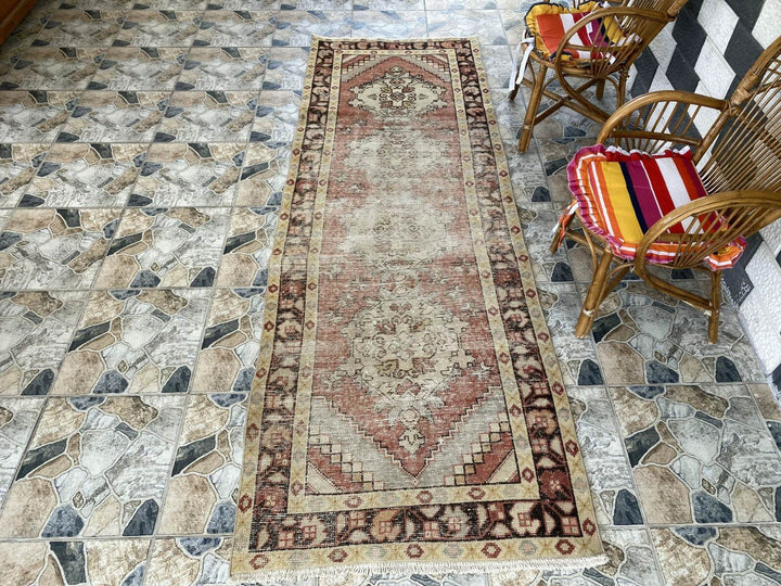 Vintage Runner Rug | Antique Wool Bohemian Anatolian Handmade Turkish 3.2x9.4ft