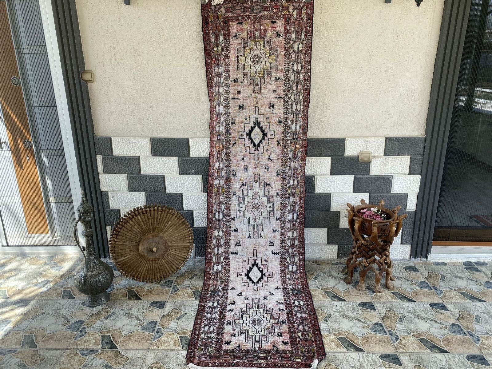 Vintage Persian Rug - 2.4x8.9 Brown Soumak Handmade Wool Antique Tribal Area Rug