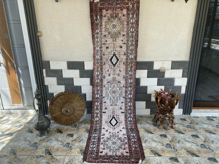 Vintage Persian Rug - 2.4x8.9 Brown Soumak Handmade Wool Antique Tribal Area Rug