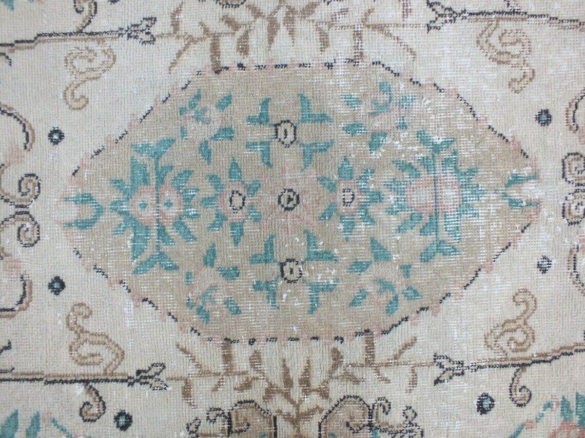 Vintage Oushak Farmhouse Rug, Turkish Anatolian Handknotted Wool Area 3.9x7.3 ft
